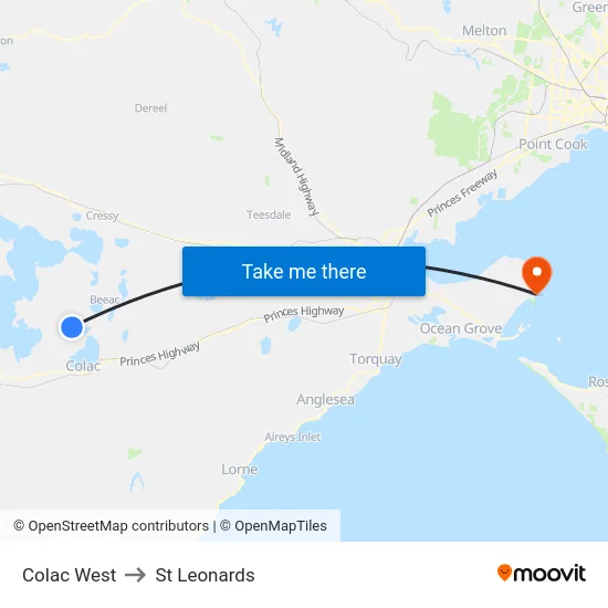 Colac West to St Leonards map