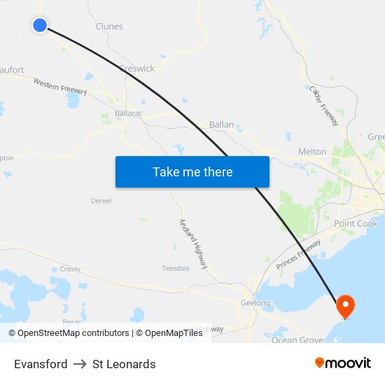 Evansford to St Leonards map