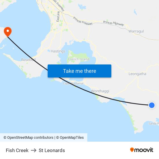 Fish Creek to St Leonards map