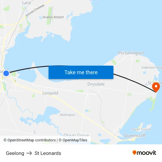 Geelong to St Leonards map