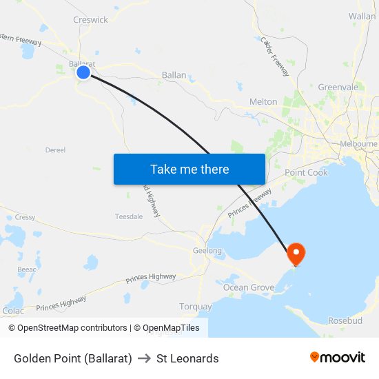 Golden Point (Ballarat) to St Leonards map