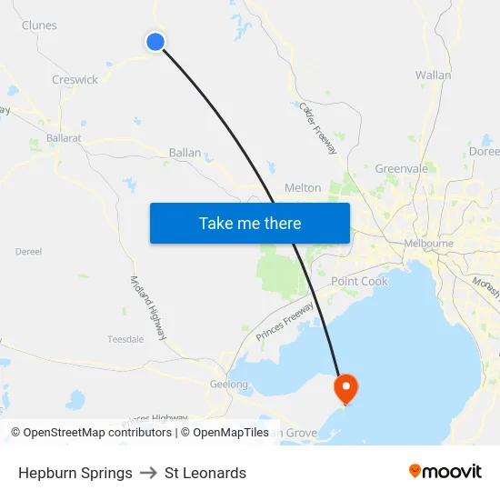 Hepburn Springs to St Leonards map