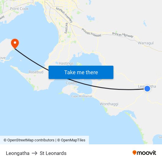 Leongatha to St Leonards map