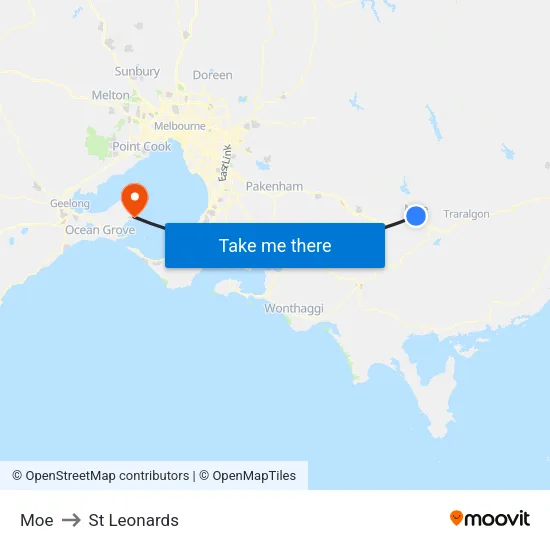 Moe to St Leonards map