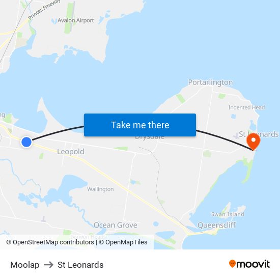 Moolap to St Leonards map