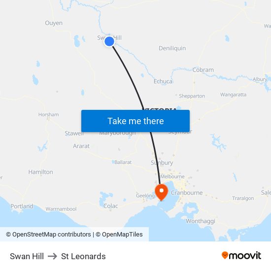 Swan Hill to St Leonards map