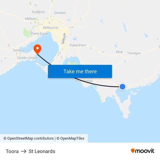 Toora to St Leonards map