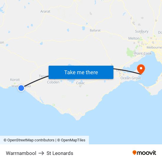 Warrnambool to St Leonards map