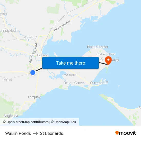 Waurn Ponds to St Leonards map