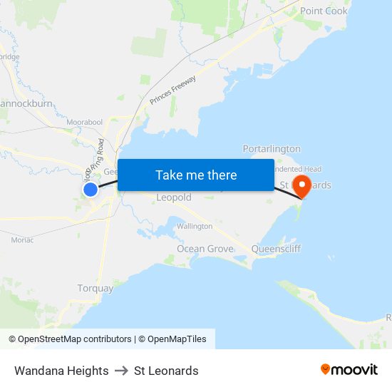 Wandana Heights to St Leonards map