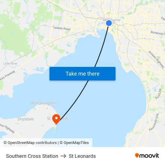 Southern Cross Station to St Leonards map