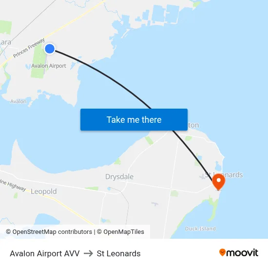 Avalon Airport AVV to St Leonards map