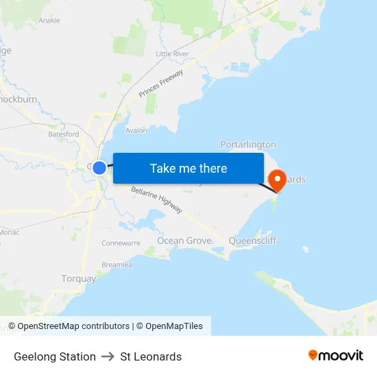Geelong Station to St Leonards map