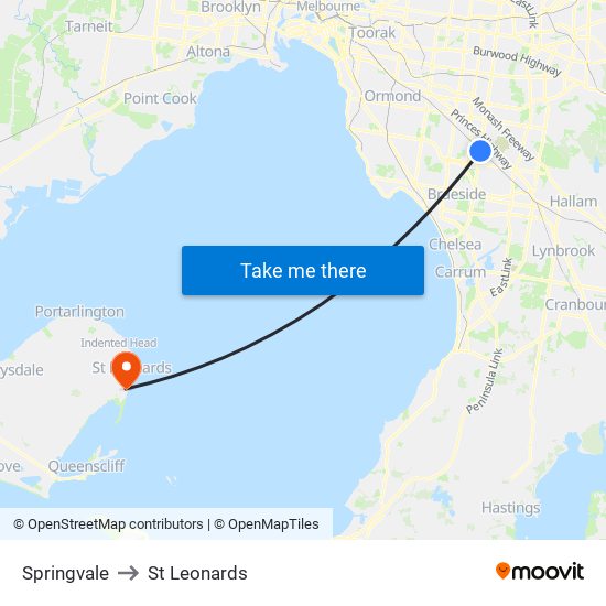 Springvale to St Leonards map