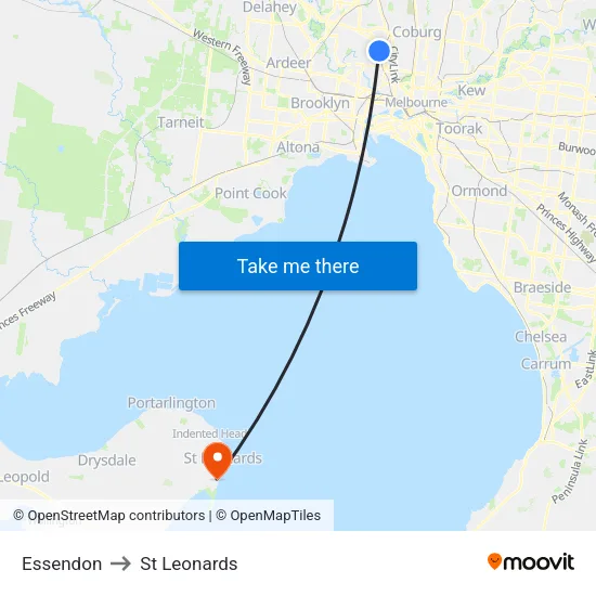 Essendon to St Leonards map