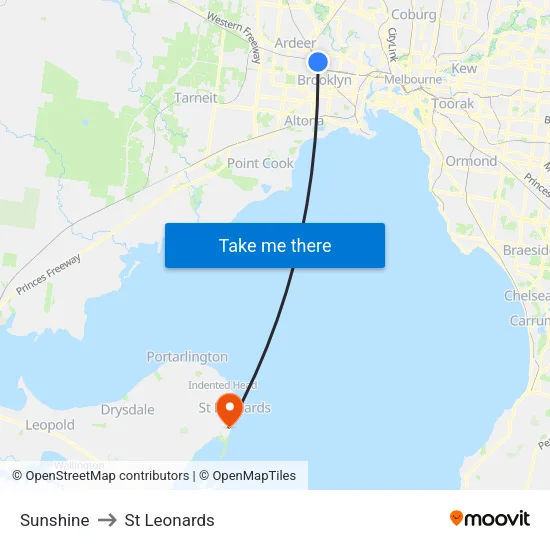 Sunshine to St Leonards map