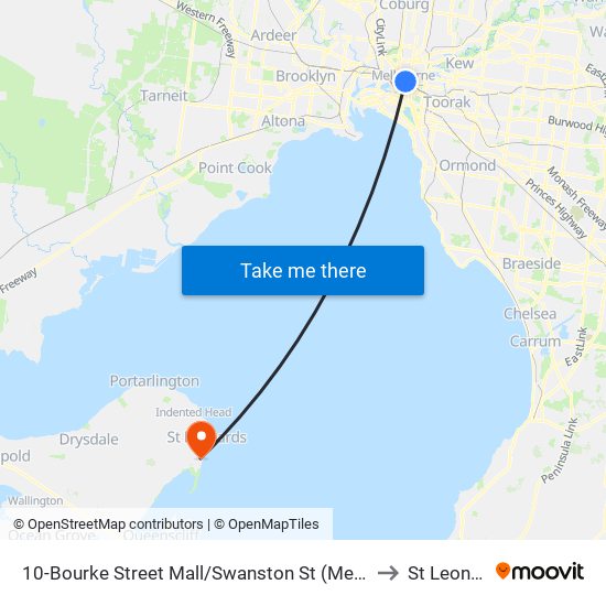 10-Bourke Street Mall/Swanston St (Melbourne City) to St Leonards map