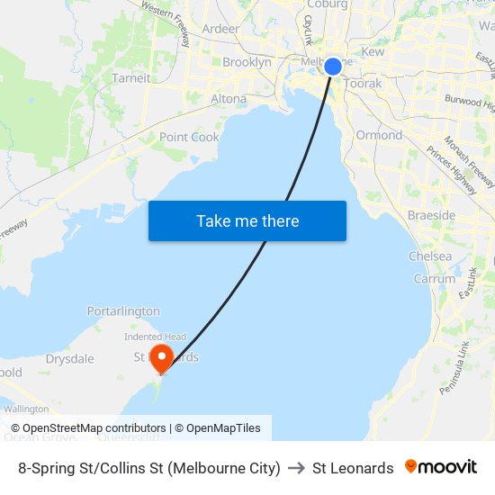 8-Spring St/Collins St (Melbourne City) to St Leonards map