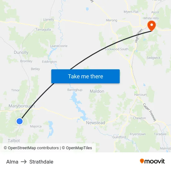 Alma to Strathdale map