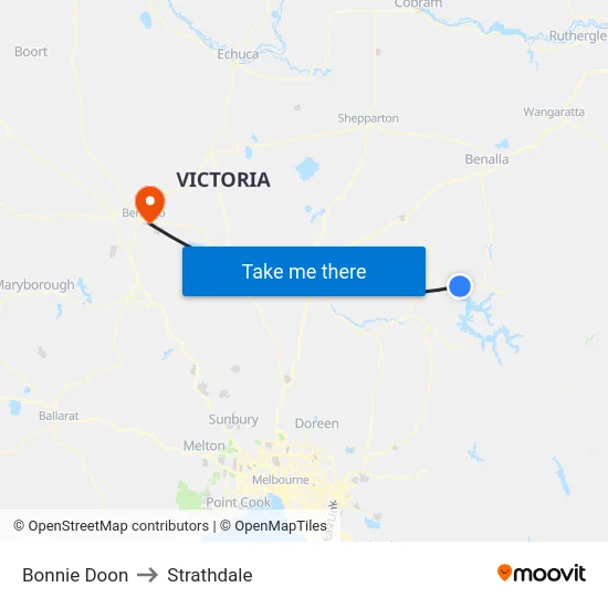 Bonnie Doon to Strathdale map
