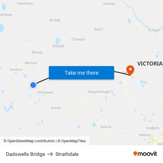 Dadswells Bridge to Strathdale map