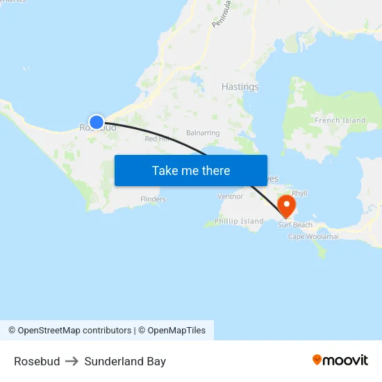 Rosebud to Sunderland Bay map