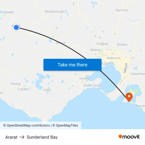 Ararat to Sunderland Bay map