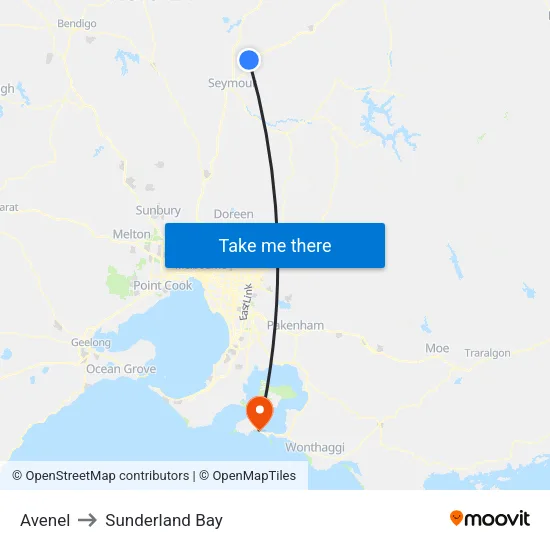 Avenel to Sunderland Bay map
