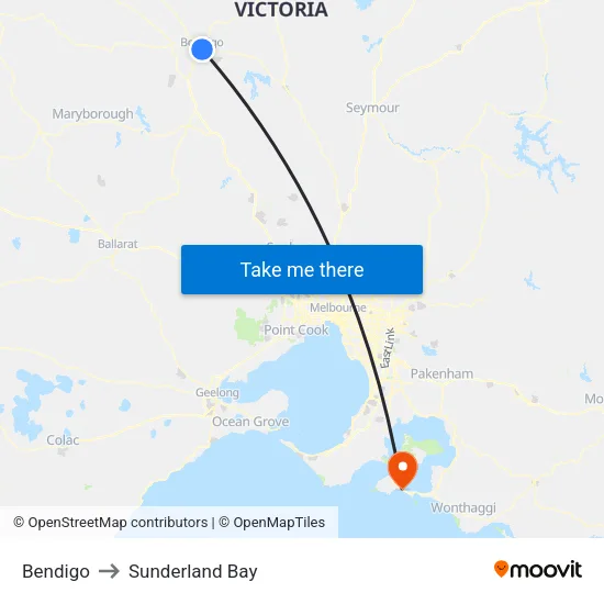 Bendigo to Sunderland Bay map