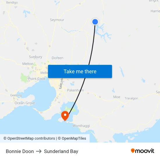 Bonnie Doon to Sunderland Bay map