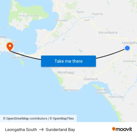 Leongatha South to Sunderland Bay map