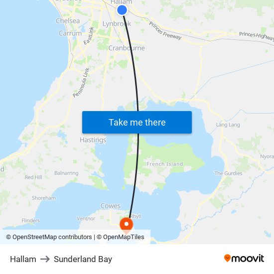 Hallam to Sunderland Bay map