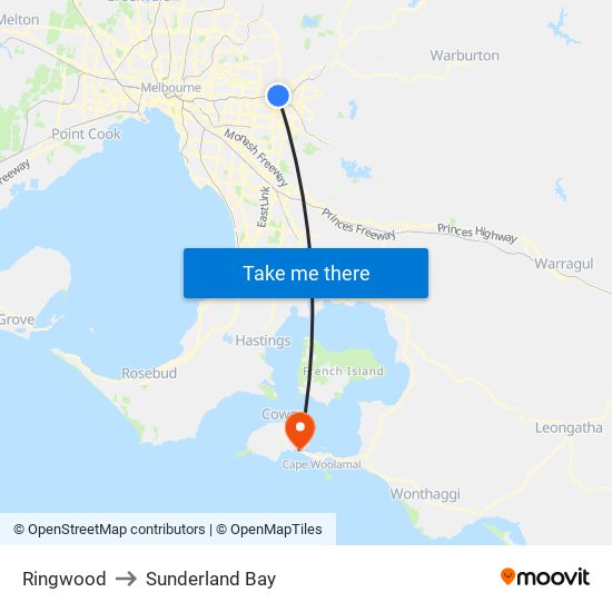 Ringwood to Sunderland Bay map