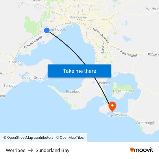 Werribee to Sunderland Bay map