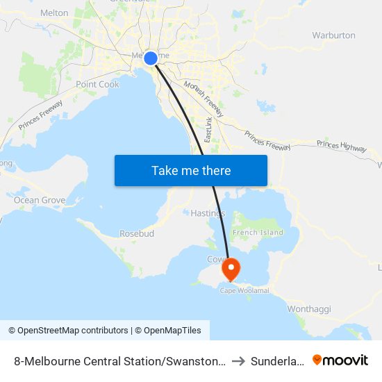 8-Melbourne Central Station/Swanston St (Melbourne City) to Sunderland Bay map