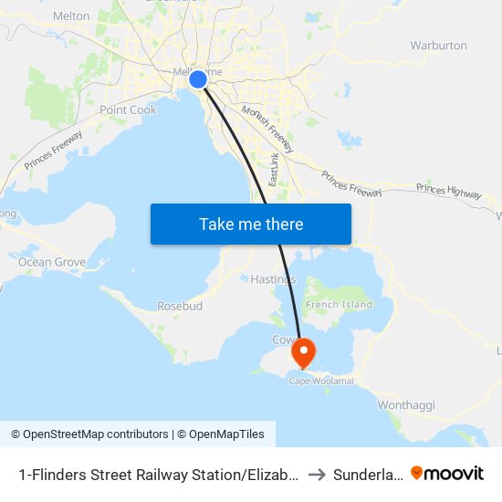 1-Flinders Street Railway Station/Elizabeth St (Melbourne City) to Sunderland Bay map