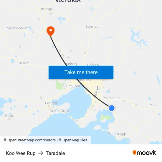 Koo Wee Rup to Taradale map