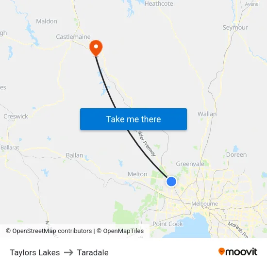 Taylors Lakes to Taradale map