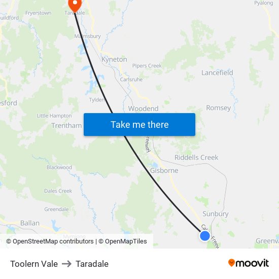 Toolern Vale to Taradale map