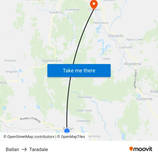 Ballan to Taradale map