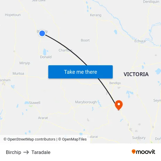 Birchip to Taradale map