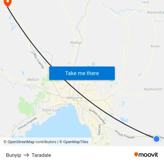 Bunyip to Taradale map