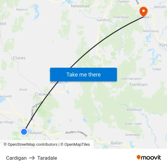Cardigan to Taradale map