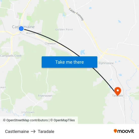 Castlemaine to Taradale map