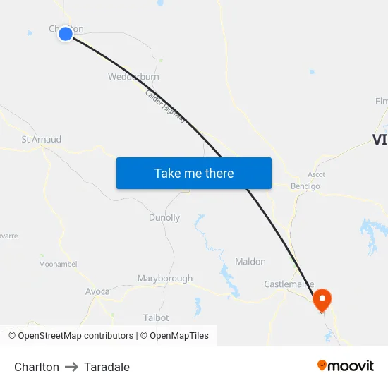 Charlton to Taradale map