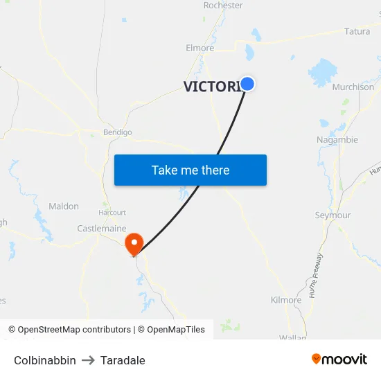Colbinabbin to Taradale map