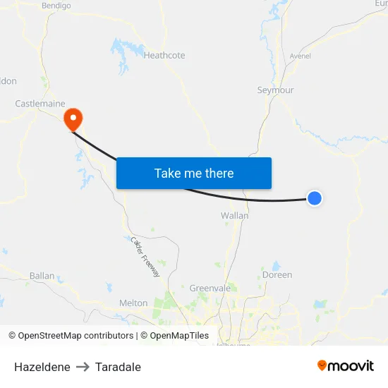 Hazeldene to Taradale map