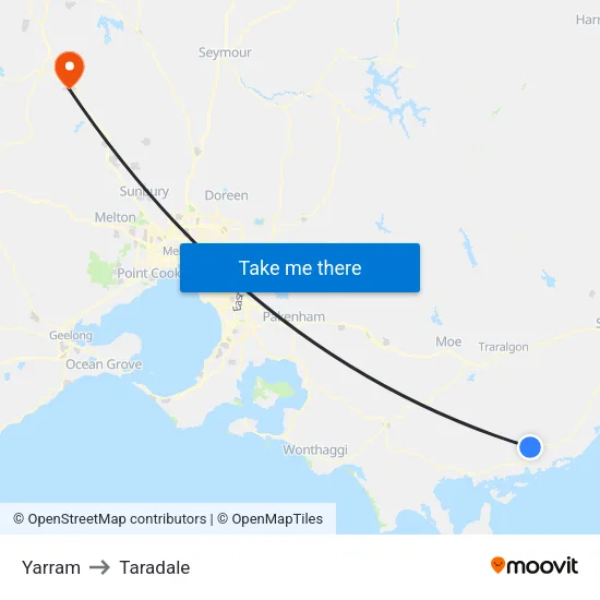 Yarram to Taradale map