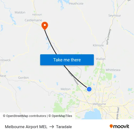 Melbourne Airport MEL to Taradale map