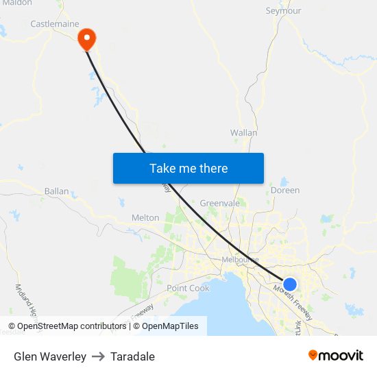 Glen Waverley to Taradale map